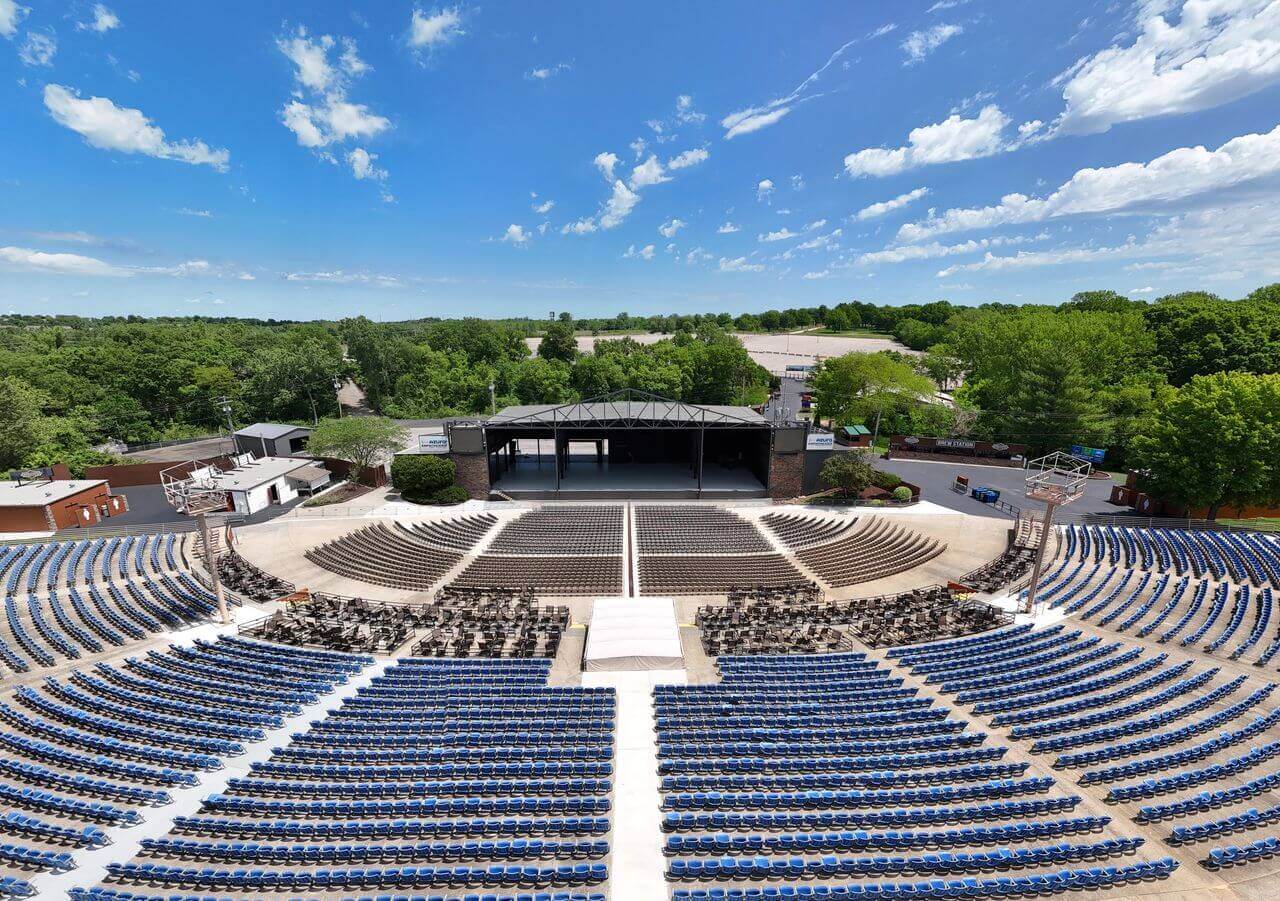 Empty amphitheater under clear blue sky